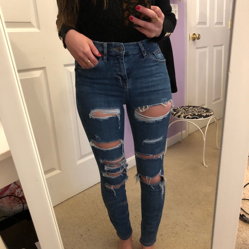 TOPSHOP 25 JAMIE JEANS RIPPED BLUE DENIM